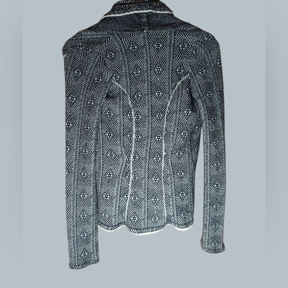 Anthropologie Sparrow Black and White Geometric Print Open Cardigan Lace Trim - Picture 5 of 8